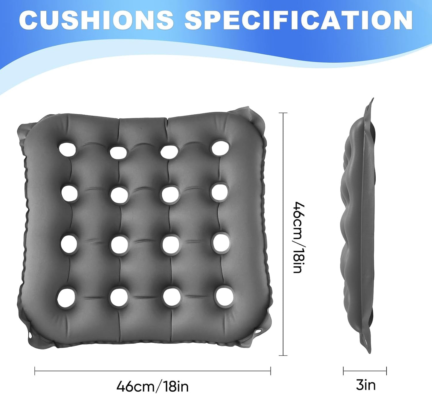 2-Pack Inflatable Waffle Cushion for Pressure Relief, Wheelchair Cushion for Pressure Redistribution, Portable Air Seat Cushions for Office Chair Car Seat, Breathable Seat Pad, Includes 1 Air Pumps