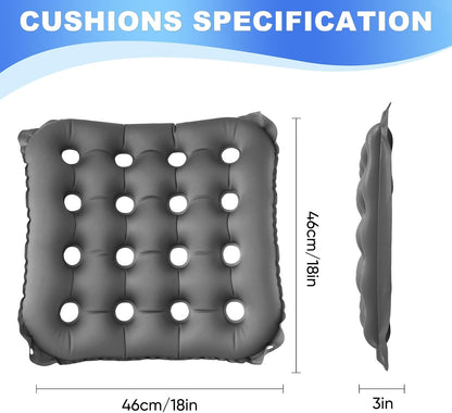 2-Pack Inflatable Waffle Cushion for Pressure Relief, Wheelchair Cushion for Pressure Redistribution, Portable Air Seat Cushions for Office Chair Car Seat, Breathable Seat Pad, Includes 1 Air Pumps