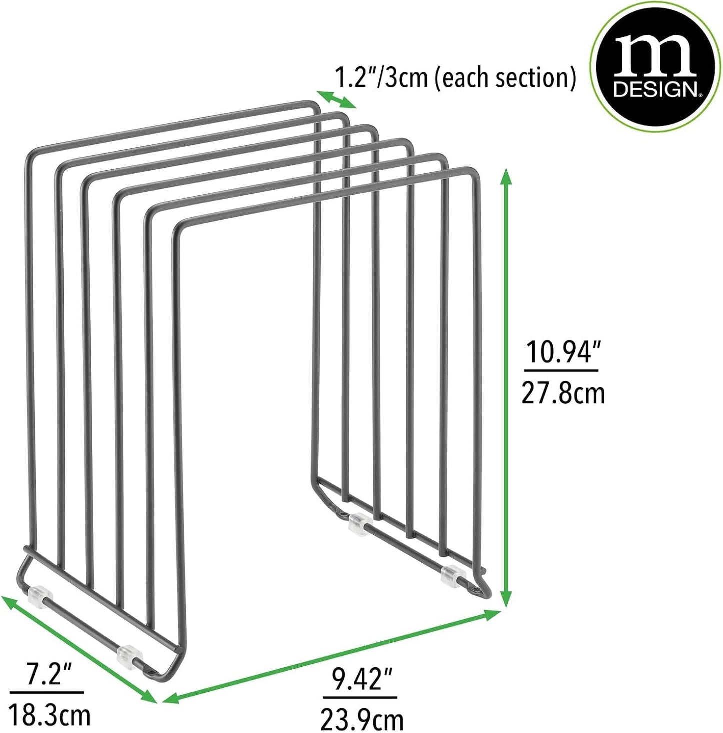 mDesign X-Large Steel Storage Tray Organizer Rack for Kitchen Cabinet - Divided Holder with 5 Slots for Skillets, Frying Pan, Pot Lids, Cutting Board, Baking Sheets - Concerto Collection - White