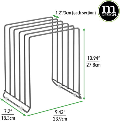 mDesign X-Large Steel Storage Tray Organizer Rack for Kitchen Cabinet - Divided Holder with 5 Slots for Skillets, Frying Pan, Pot Lids, Cutting Board, Baking Sheets - Concerto Collection - White