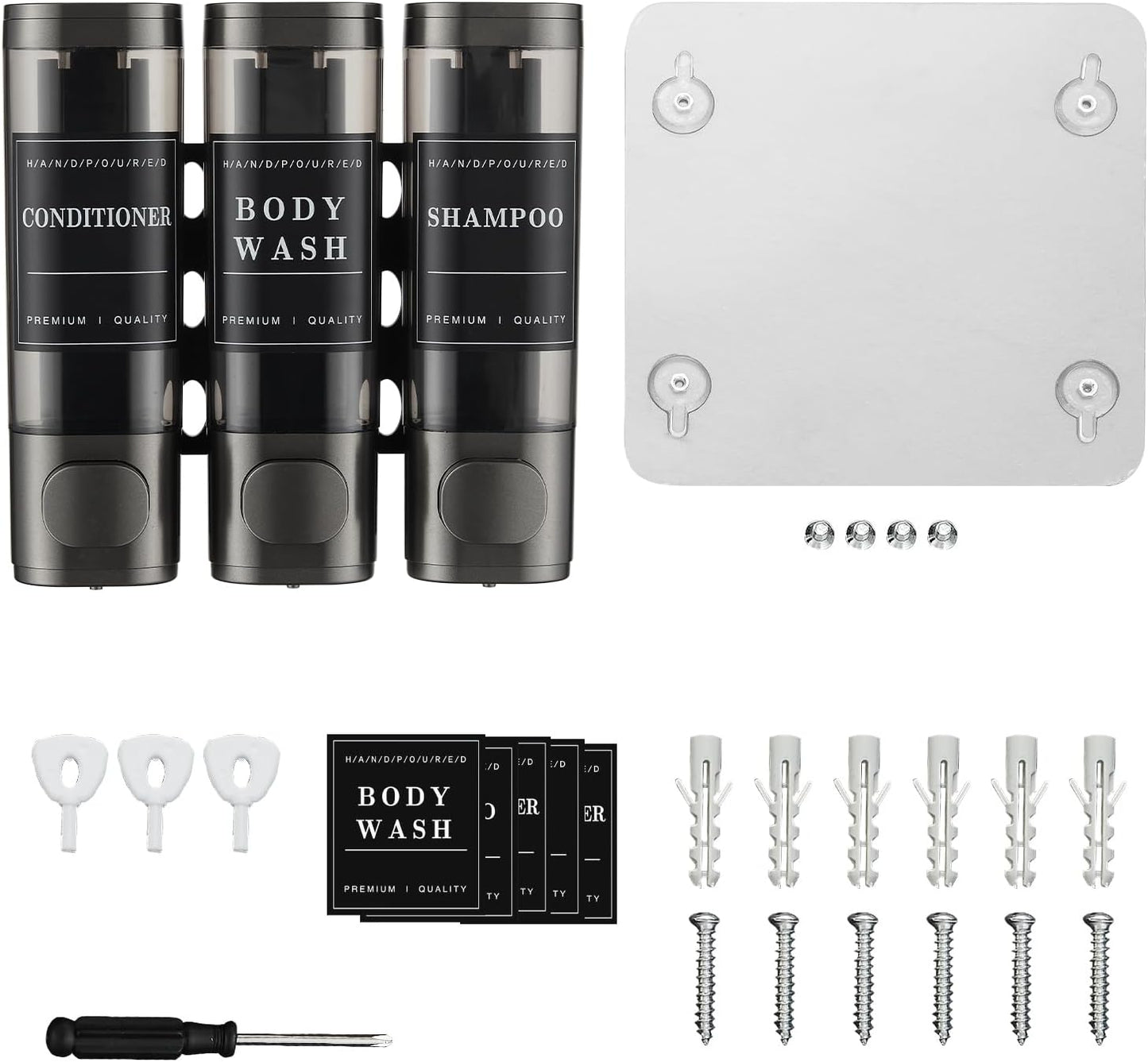 Shampoo and Conditioner Dispenser,Shower Soap Dispenser 3 Chamber No Drill Wall-Mounted Shampoo Dispenser for Shower Wall Mounted Shower Dispenser for Bathroom Hotel Large Capacity,Black