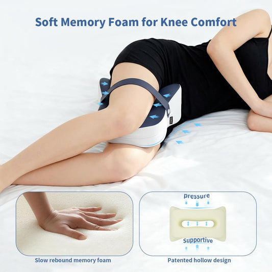 Knee Pillow for Side Sleepers - Removable Adjustable Strap Between Leg Pillow for Side Sleeping - Cooling Cover Memory Foam Knee Pillow for Hip Pain, Spine Alignment, Navy Blue