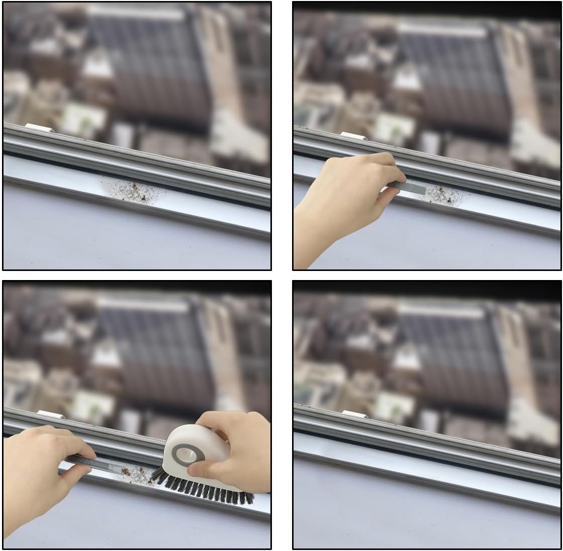 2pcs 2 in 1 Groove Crevice Cleaning Brush Window Track Cleaning Tools,Multifunction Grout Cleaner Tool Crevice Cleaning Brush with Hidden Scraper for Sliding Door Track,Window Sill,Window Seal