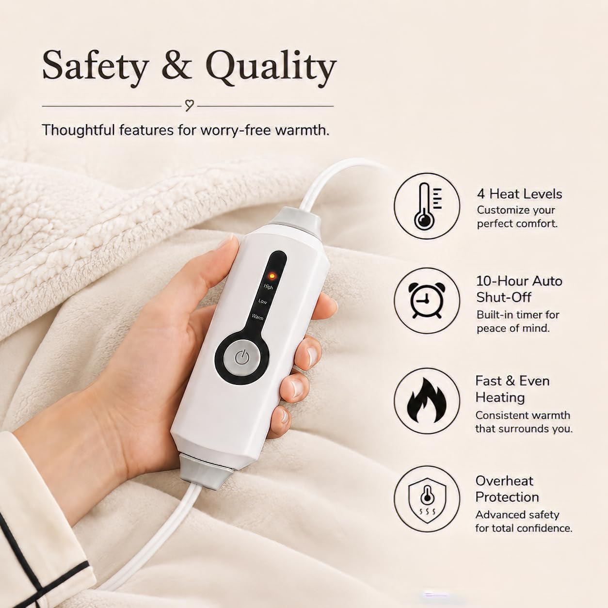Electric Heated Blanket Full Size 72"x84" – Light Gray | ETL for Safe Overnight, 4 Heat Settings & 10H Auto Off, Dual-Sided Microplush Sherpa for Home Night, Machine washable