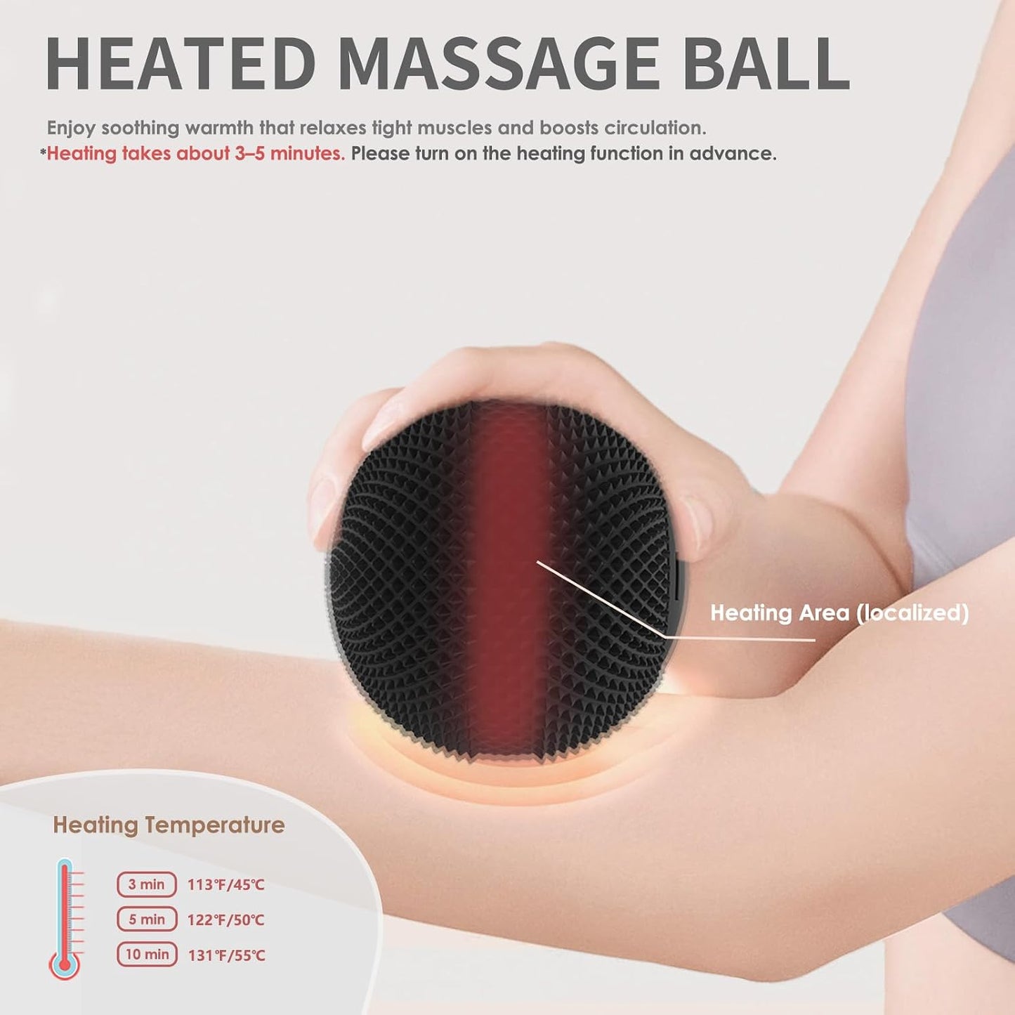 Heating Vibrating Massage Ball with 7 Modes & Memory Function for Myofascial Release, Deep Tissue and Trigger Point Muscle Therapy - Targets Back, Hip, Leg, Neck & Foot (Black)