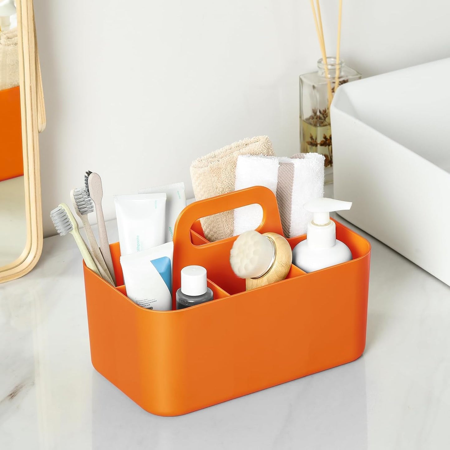 Multiuse Caddy Organizer with Handle, Portable Divided Plastic Tote Bin - Art Craft, Stationary Pen Marker Crayons, Makeup Hair Supplies Storage - Bathroom, Classroom, Dorm, Office, Desk Holder - Grey