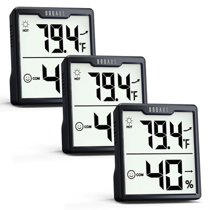 DOQAUS 3 Pieces Digital Hygrometer Indoor Thermometer Humidity Meter, Black | Accurate Temperature Indicator and Humidity Monitor for House, Baby Room, Greenhouse, Incubator - Battery Included