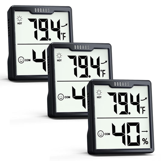 DOQAUS 3 Pieces Digital Hygrometer Indoor Thermometer Humidity Meter, Black | Accurate Temperature Indicator and Humidity Monitor for House, Baby Room, Greenhouse, Incubator - Battery Included