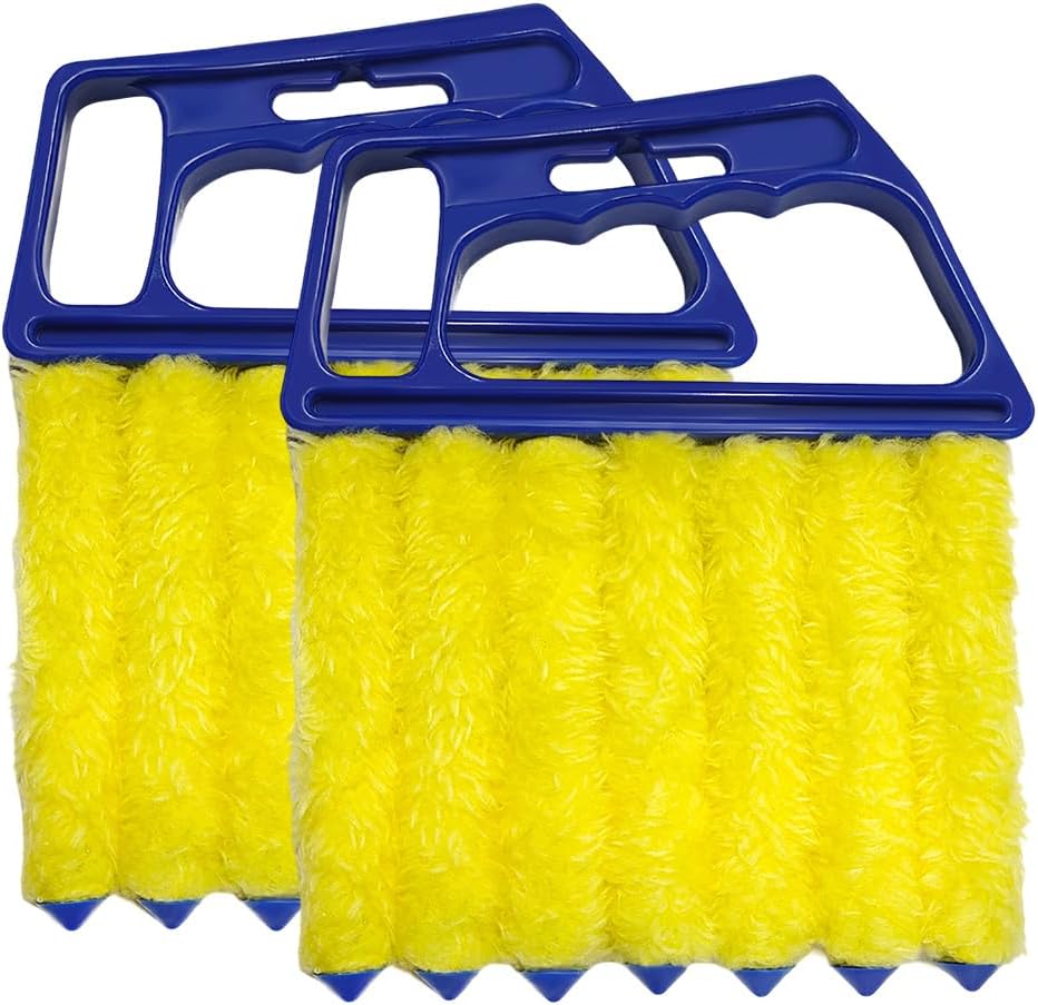 DXNQ 2 PCS Blind Cleaner Duster Tool, Window Venetian Hand-held 7 Finger Dusting Cleaner Brush, Blinds Cleaning Brush Tool for Window Shutters Air Conditioner, Car Accessories (Blue+Green)