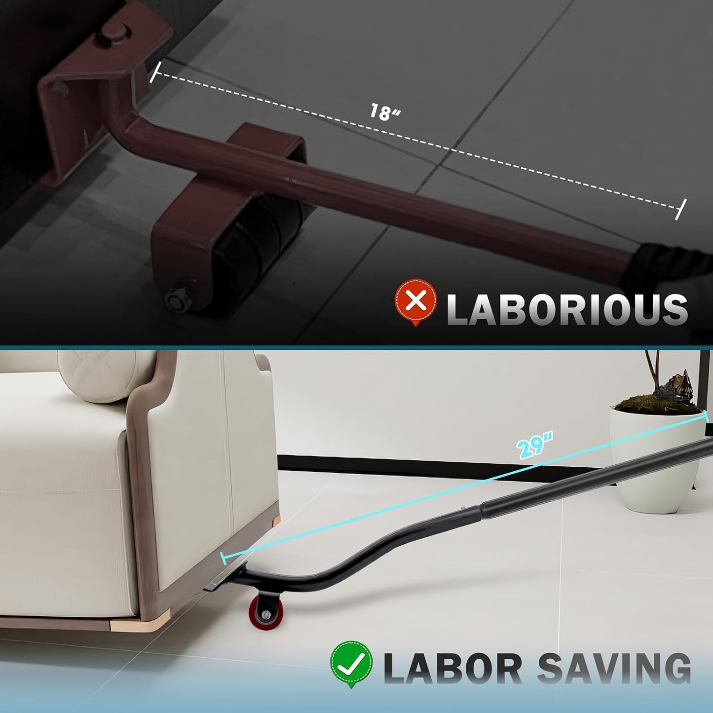 22" Furniture Lifter Tool, Appliance Metal Lifter for Heavy Furniture Grey | 1 Lifter Tool, 4 Raise Blocks, Movers, Sliders & Wheels to Move Sofa, Refrigerator, Washing Machine Easily & Safely