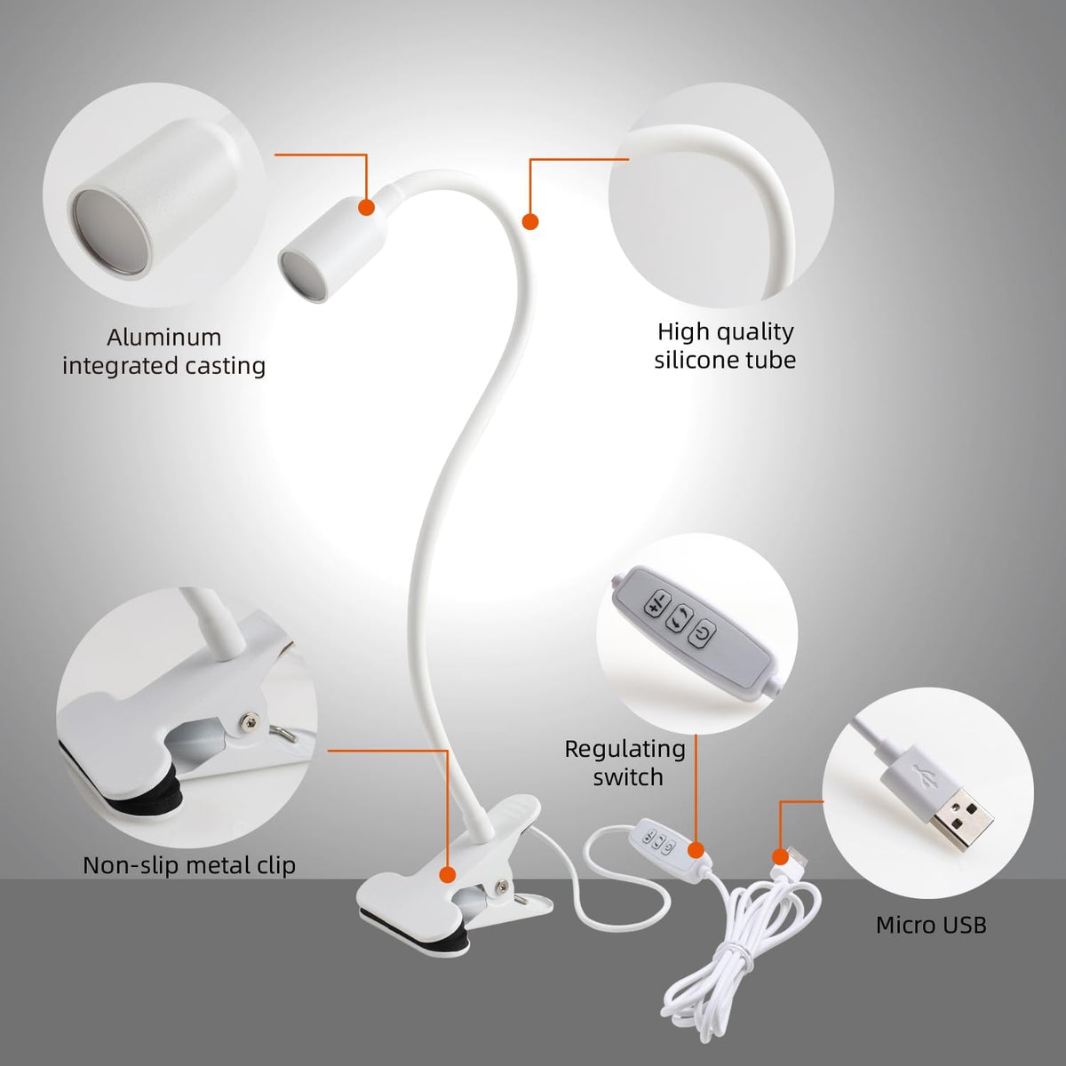 DAMI LED Reading Light for Bed Headboard – Dimmable Clip-On Book Light with Flexible Gooseneck, Adjustable Color Temperature (3000/4000/6000K), USB-Powered Desk Lamp for Dorms and Home