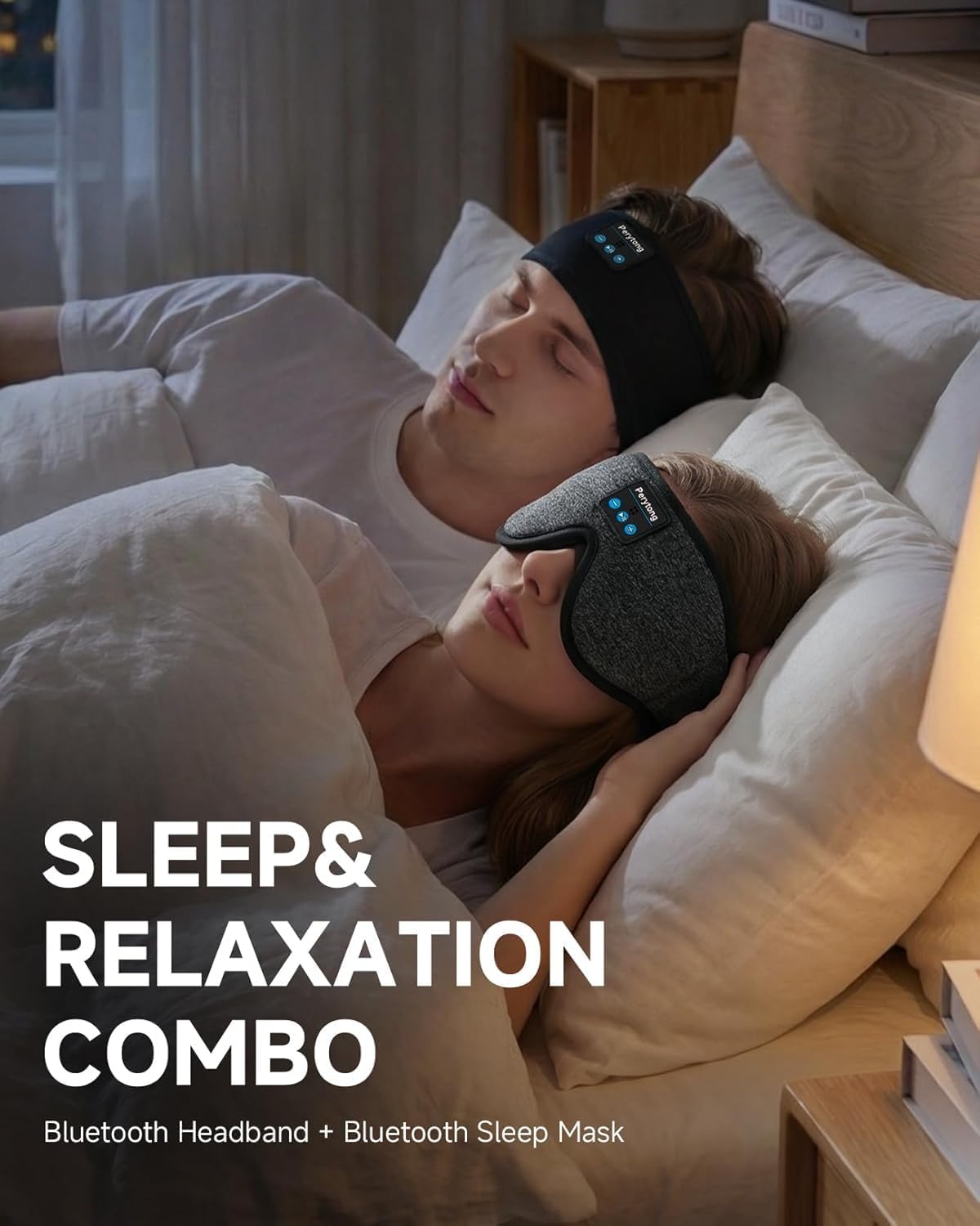 2-Pack Sleep Headphones & 3D Sleep Mask Set, Sleep Headband Headphone & Wireless Eye Mask with Ultra-Thin Speakers for Side Sleepers, Idea for Running, Workout, Insomniac, Travel, Meditation