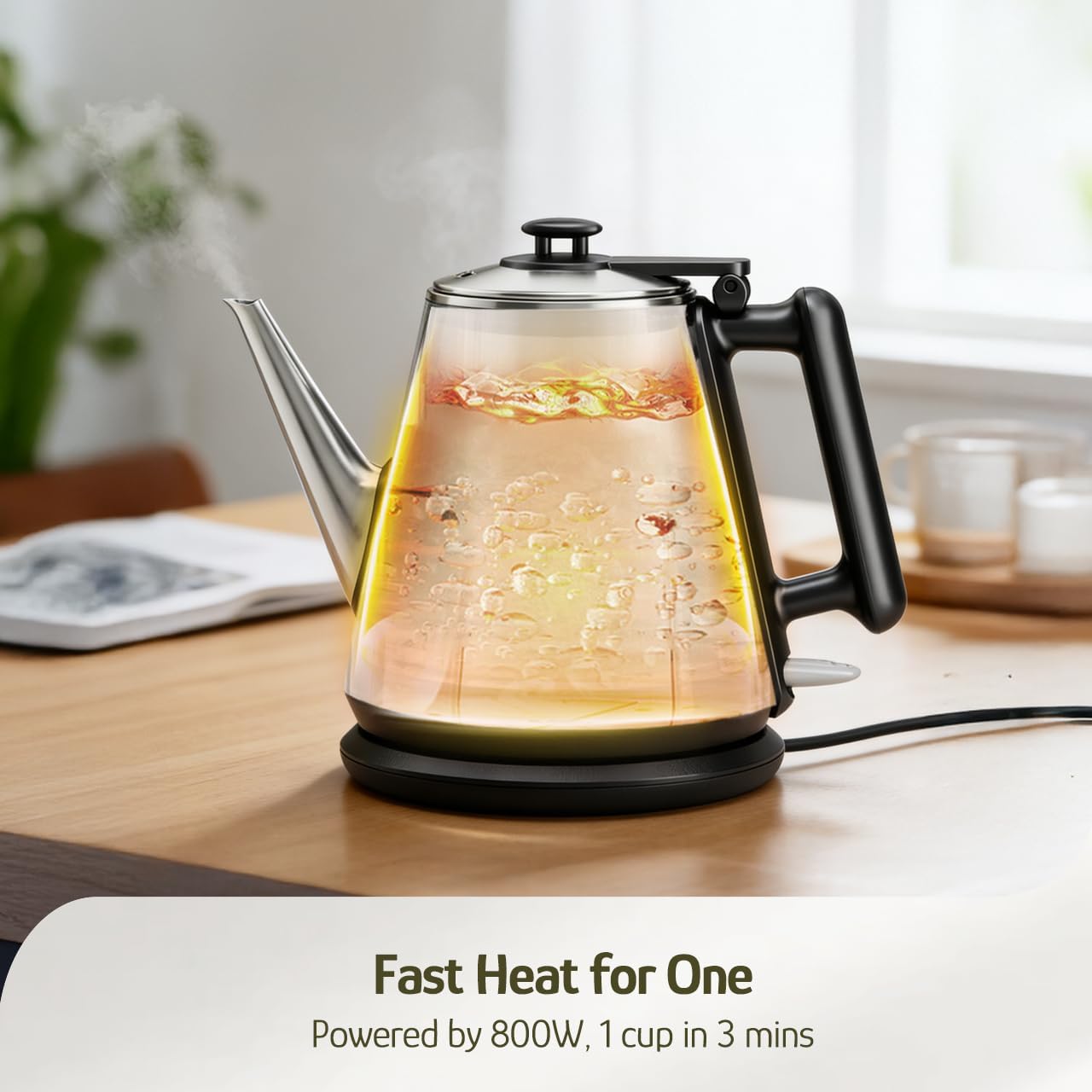 Hazel Quinn Electric Kettle, 1L/34oz Small Tea Kettle - Pearl White | 800W Fast Boil, 304 Stainless Steel Interior, Double-Wall Cool Touch, Gooseneck Spout, Auto Shut-Off, BPA-Free Cordless Home