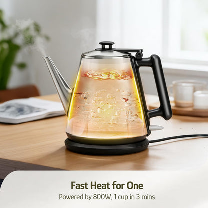 Hazel Quinn Electric Kettle, 1L/34oz Small Tea Kettle - Pearl White | 800W Fast Boil, 304 Stainless Steel Interior, Double-Wall Cool Touch, Gooseneck Spout, Auto Shut-Off, BPA-Free Cordless Home