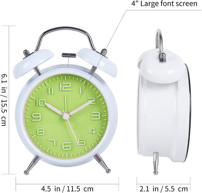 pxy Loud Alarm Clock for Heavy Sleepers 3D Dial Battery Operated (Battery Include), 4" Super Silent Analog Alarm Clock for Kids with Night Light PT260 Silver OrangePT505 Green White