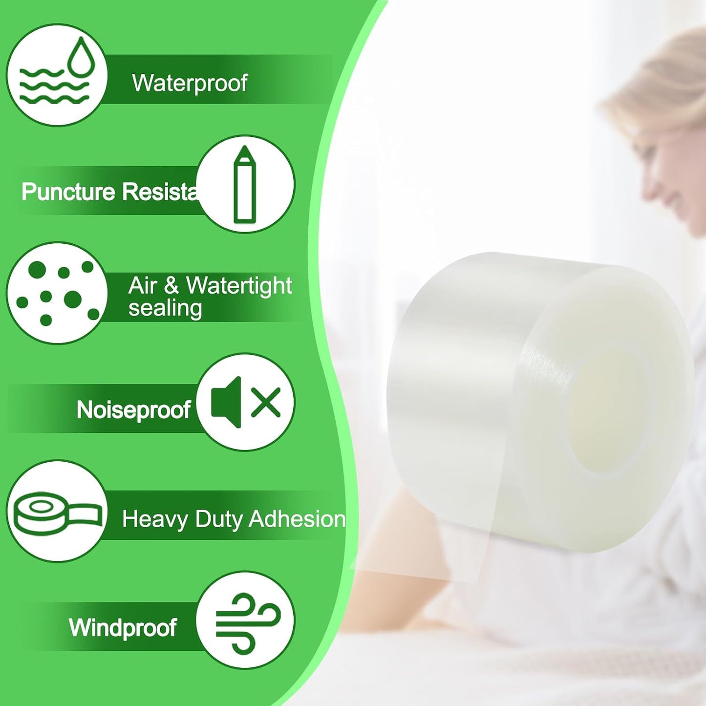 Qoqooice Transparent Window Weather Sealing Tape 2 Inch x 33 FT Weather Stripping Residue-Free Clear Window Insulation Tape for Doors Windows and Shower Glass Gaps