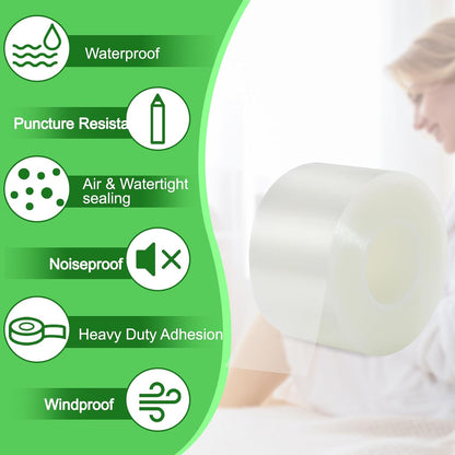 Qoqooice Transparent Window Weather Sealing Tape 2 Inch x 33 FT Weather Stripping Residue-Free Clear Window Insulation Tape for Doors Windows and Shower Glass Gaps