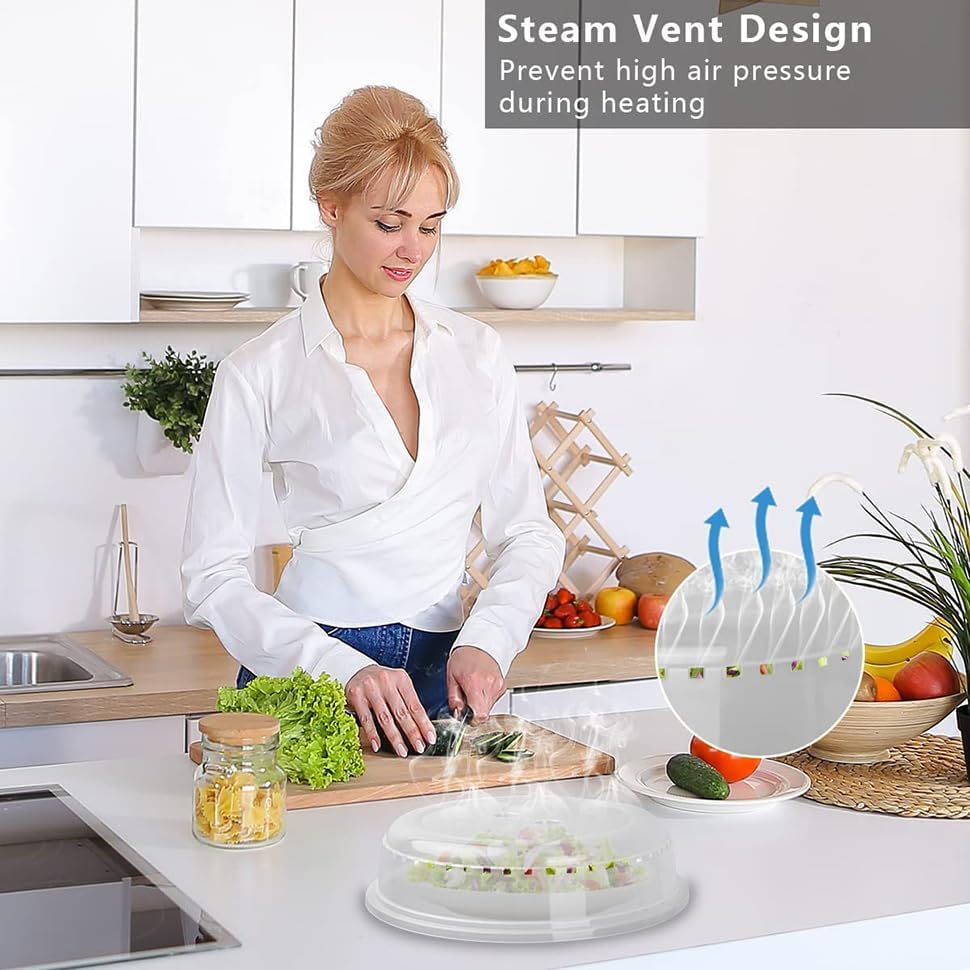 LEAL 2PK Microwave Splatter Cover 10.5” Clear Microwave Food Cover, BPA-Free Dishwasher Safe Microwave Plate Cover with Steam Vents, Reusable Splatter Guard for Kitchen Heating