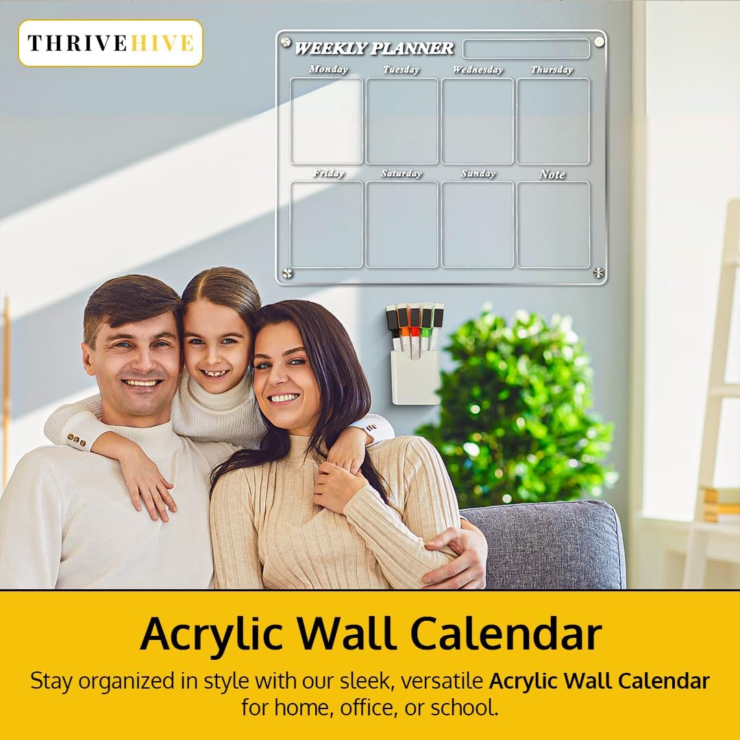 Acrylic Home Calendar Organization Board - Refrigerator Schedule Planner for Fridge or Wall - Weekly Magnetic Calendar for Refrigerator, Dry Erase Whiteboard