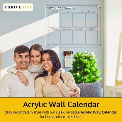 Acrylic Home Calendar Organization Board - Refrigerator Schedule Planner for Fridge or Wall - Weekly Magnetic Calendar for Refrigerator, Dry Erase Whiteboard