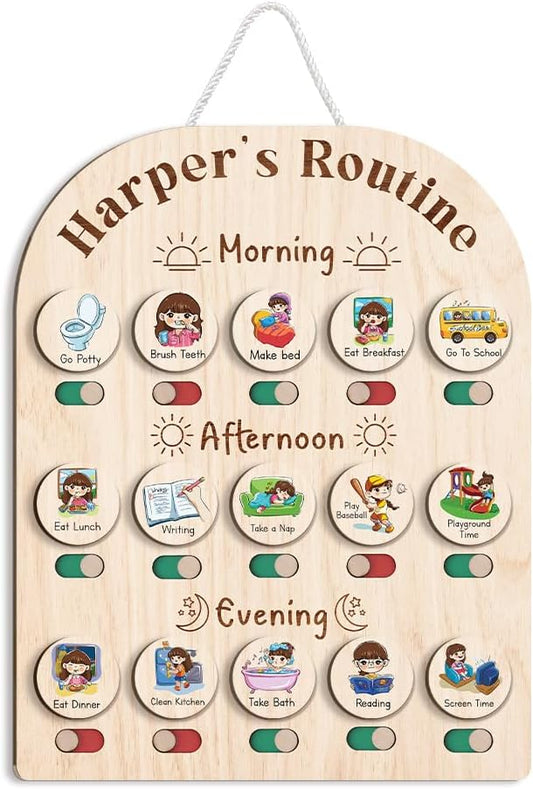 Daily Routine Chart for Kids, Visual Schedule, Routine Chart for Toddlers 3-5, Morning Bedtime Routine Chart for Toddlers, Wooden Chore Chart for Kids