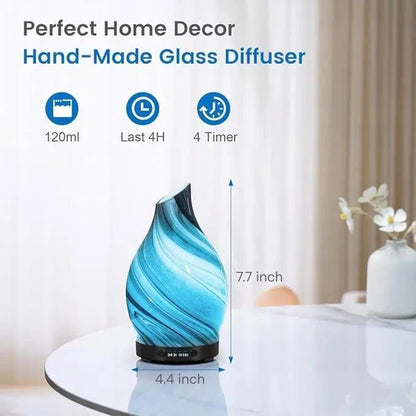 120ML Essential Oil Diffuser, 3D Glass Aromatherapy Diffuser with Auto Shut-Off and 7 Color LED Lights, Ultrasonic Mist Humidifier with 4 Timer for Home Office Bedroom (3D Fireworks)