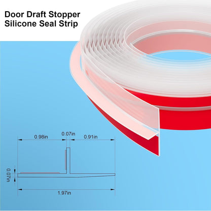 Elvone T-Shaped Weather Stripping Seal, Clear Silicone, 1.97 in x 20 ft | Flexible door seal strip covers door, window, and bathroom gaps; peel-and-stick design helps reduce drafts