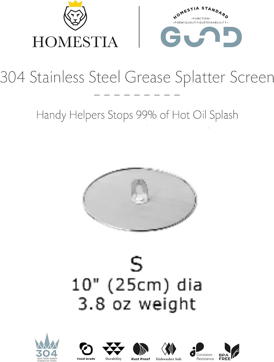 Homestia Splatter Screen for Frying Pan, 10 Inch Grease Splatter Guard | 304 Stainless Steel Ultra Fine Mesh Lids, Splatter Screen for Cooking, Rust-Free - No Oil Mess, No Burns, with Fold Flat Knob