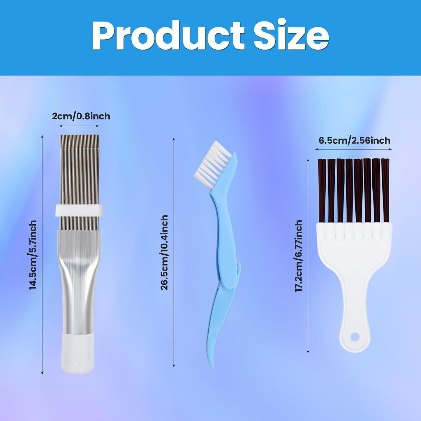 3 Pcs Air Conditioner Condenser Fin Comb Cleaner Kit, Ac Coil Cleaner Brush,1 Stainless Steel Radiator Fin Comb Straightener Refrigerator Tools,Cleaning Brush with Evaporator Radiator Clean Tool