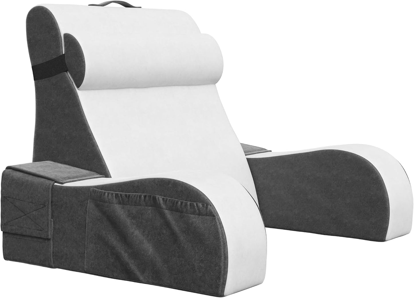 Kölbs Wedge Reading Cushion, Back Pillow for Bed Sitting Up, Cushion with Arms for TV Book Gaming Dorm Rooms, Backrest (Grey/White, Standard)