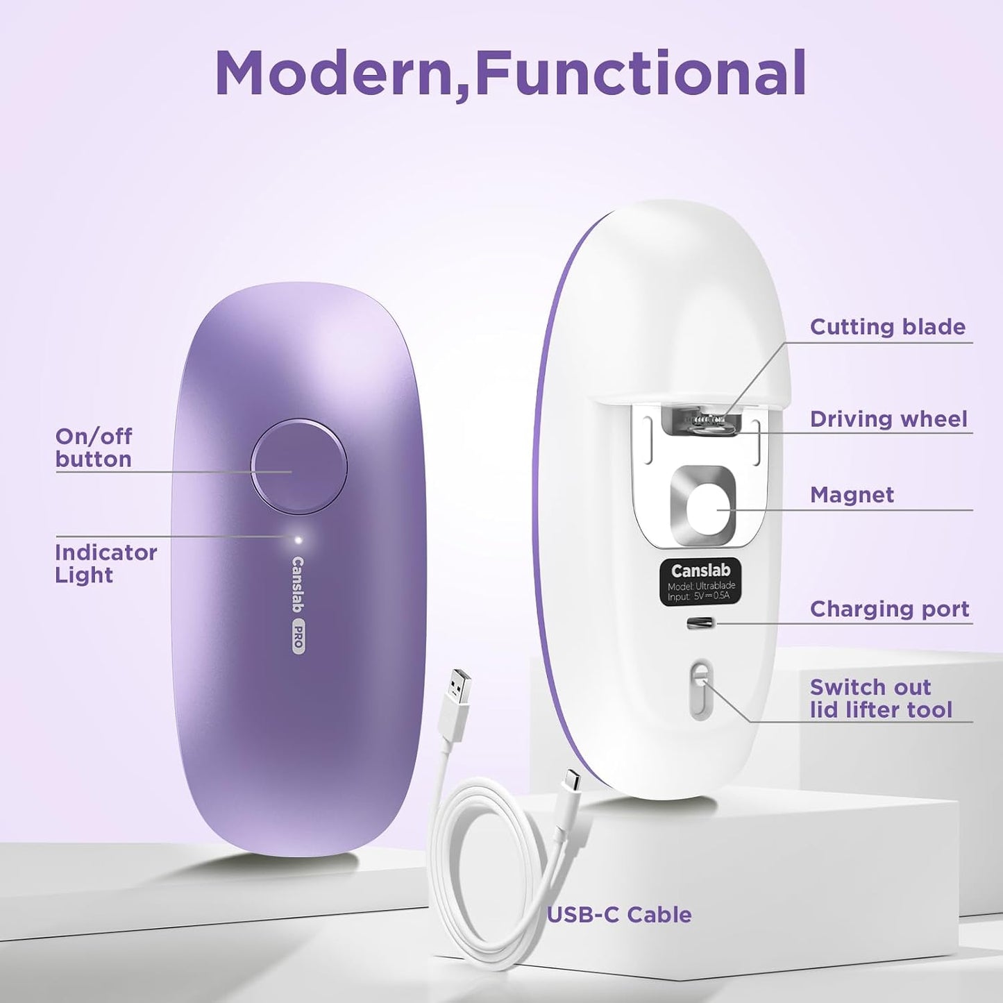 Canslab Ultrablade PRO Electric Can Opener,USB Rechargeable,Smart Auto Stop | Automatic Can Opener for Seniors with Arthritis, Handsfree Side Cut with Smooth Edge, Cordless, Wall Mountable, Black