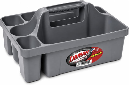 Libman Maid Caddy Cleaning Organizer, Heavy-Duty Janitorial Carry Caddy with Bottle Holders, Toilet Brush Holder & Tool Compartments, Commercial Cleaning Supply Tote