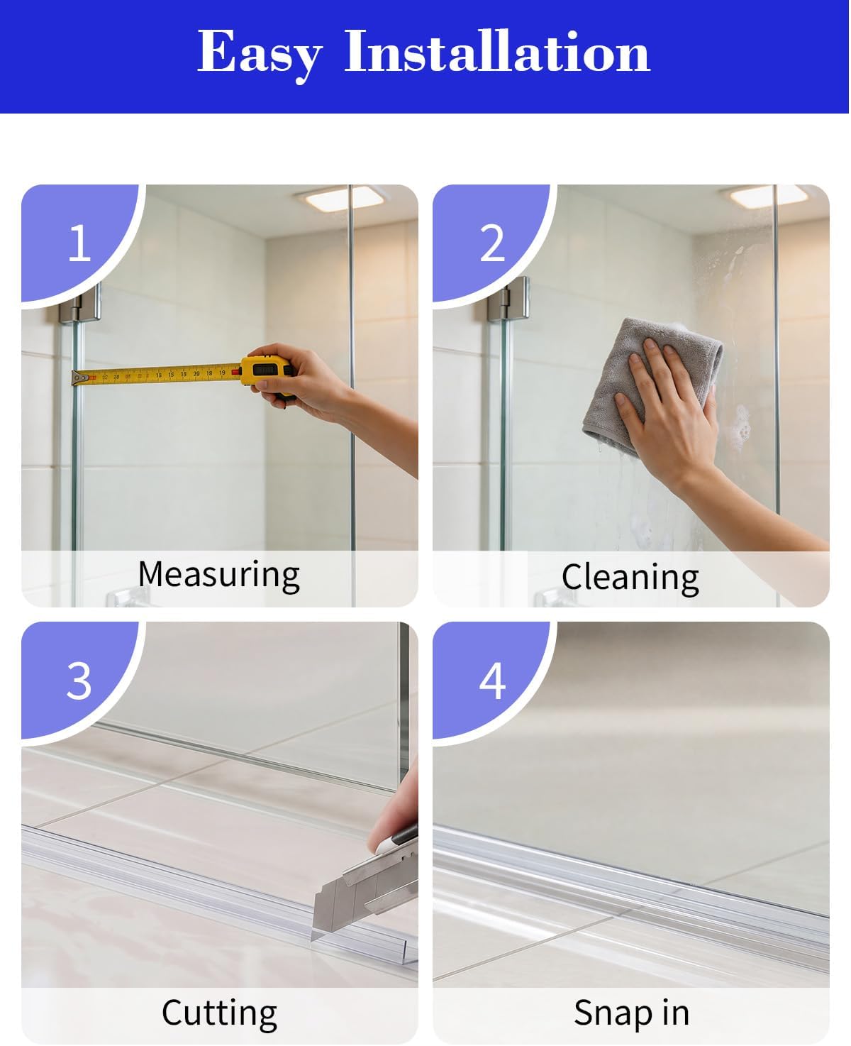 Yecaye 3-Pack 3/8" x 36" Shower Door Bottom Seal Strip, Shower Door Sweep | Shower Door Sweep for 3/8'' Glass, 36in Frameless Glass Shower Door Seal Strip Stop Shower Leaks and Create a Water Barrier