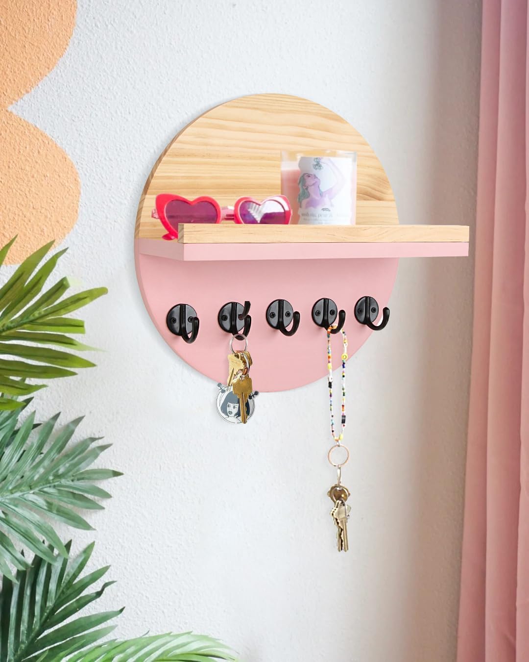 Gurfuy Key Holder for Wall with Shelf - Wood Mail Organizer and Rack with Shelf Hooks Wall Mounted for Entryway Decor Magazines Letter Storage Farmhouse Living Room Bedroom Doorway Green