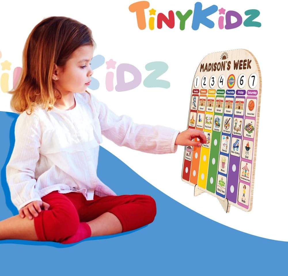 TinyKidz Wooden Daily Routine Chart 11x15, Schedule Board for Kids, Wooden Chore Chart for Kids, Responsibilities Chart for Toddlers, Morning Bedtime Routine for Toddlers