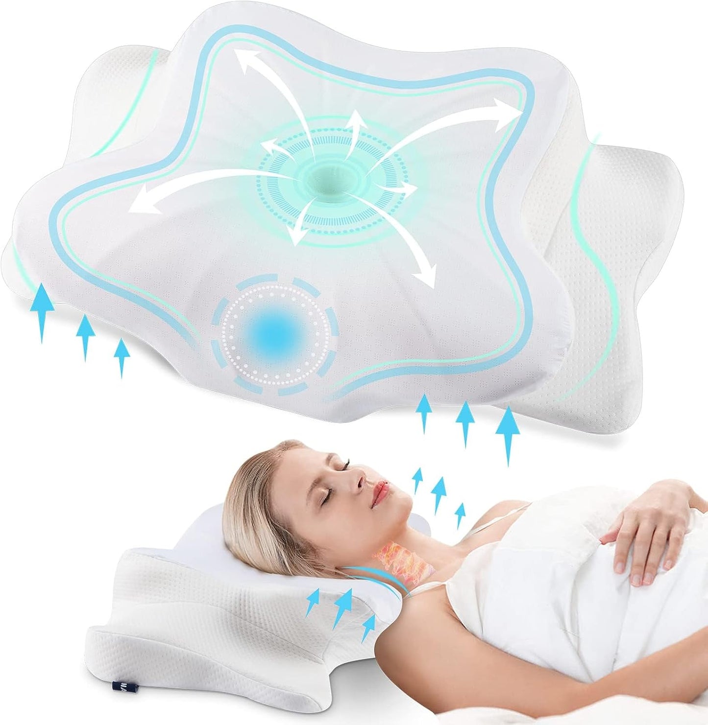 DONAMA Contour Cervical Neck Pillow for Neck Pain Relief | Queen,Ergonomic Dual-Height,Odorless Memory Foam,Side/Back/Stomach Sleepers,Cooling Hypoallergenic Cover,OEKO-TEX Certified