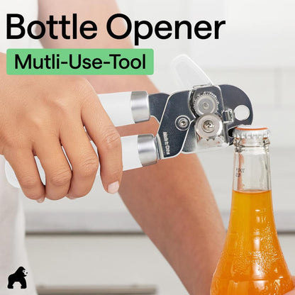 GORILLA GRIP Original Model Stainless Steel Smooth Edge Manual Can Opener and Bottle Openers, US Designed, Comfortable Handle, Oversized Handheld Turn Knob, Multifunctional Kitchen Tool, Gray
