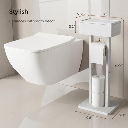 4-in-1 Black Toilet Paper Holder Stand with Storage Shelf Box, 360° Rotating Bamboo Free Standing Toilet Tissue Roll, Toilet Wipes Dispenser Organizer, Temporary Desktop for Bathroom (Patent) | 360° Rotating Bamboo Free Standing Toilet Tissue Roll,