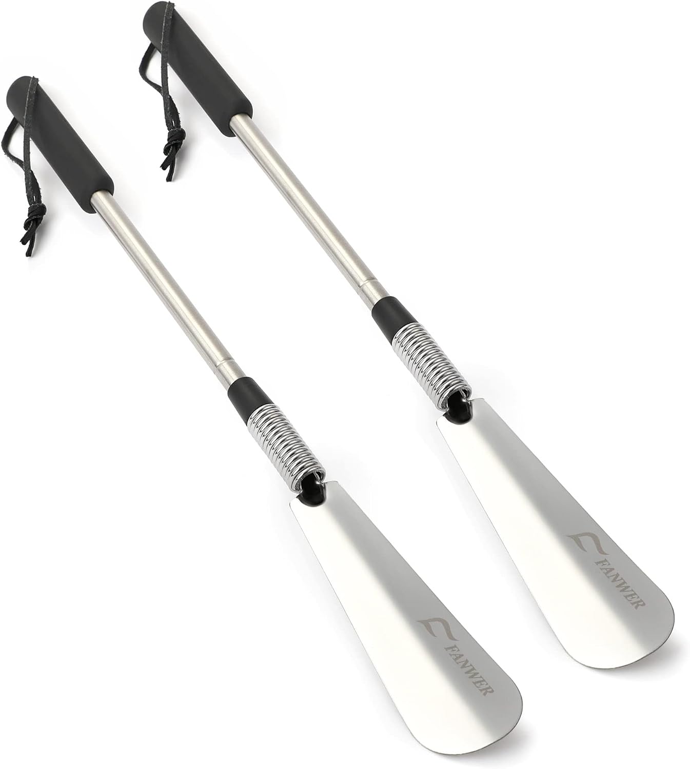 Fanwer Shoe Horn Long Handle for Seniors, Set of 2, Extendable (16" to 31") Metal Shoehorn, Wear Shoes without Bending, Suitable for People of Different Heights