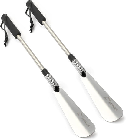 Fanwer Shoe Horn Long Handle for Seniors, Set of 2, Extendable (16" to 31") Metal Shoehorn, Wear Shoes without Bending, Suitable for People of Different Heights