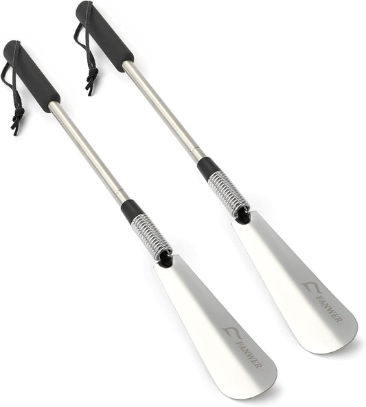 Fanwer Shoe Horn Long Handle for Seniors, Set of 2, Extendable (16" to 31") Metal Shoehorn, Wear Shoes without Bending, Suitable for People of Different Heights