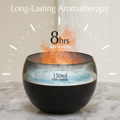 SALKING 2 Pack Flame Essential Oil Diffusers for Home, 150ml Fire Ultrasonic Diffusers for Essential Oils, Aromatherapy Diffuser with Auto-Off Function for Home, Office, Bedroom, Gift (White & Black)