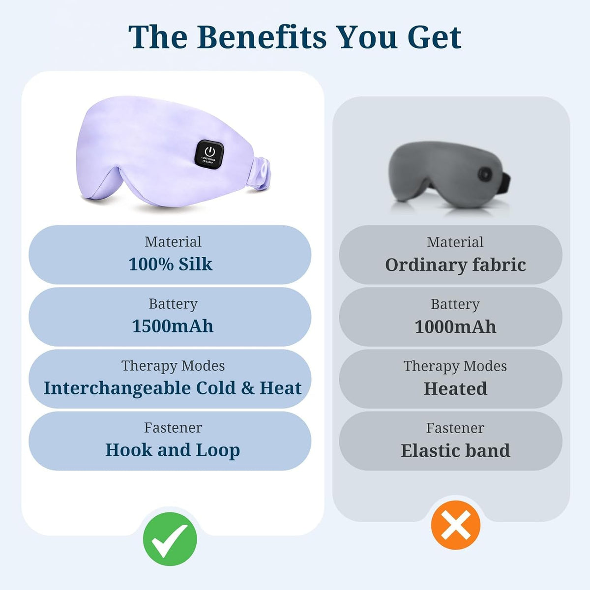 100% Silk Wireless Heated Eye Mask with Cooling & Washable Shells-Black