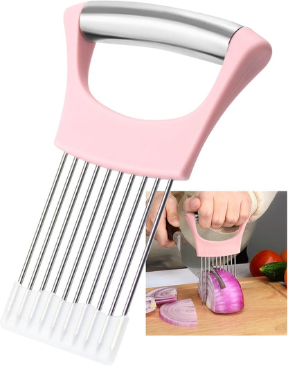 Stainless Steel Onion Holder for Slicing,Onion Slicer Holder,Kitchen Gadget | Green Onion Slicer Holder, Onion Cutter for Slicing of Onions, Tomatoes, Avocados, Eggs and Other Vegetables