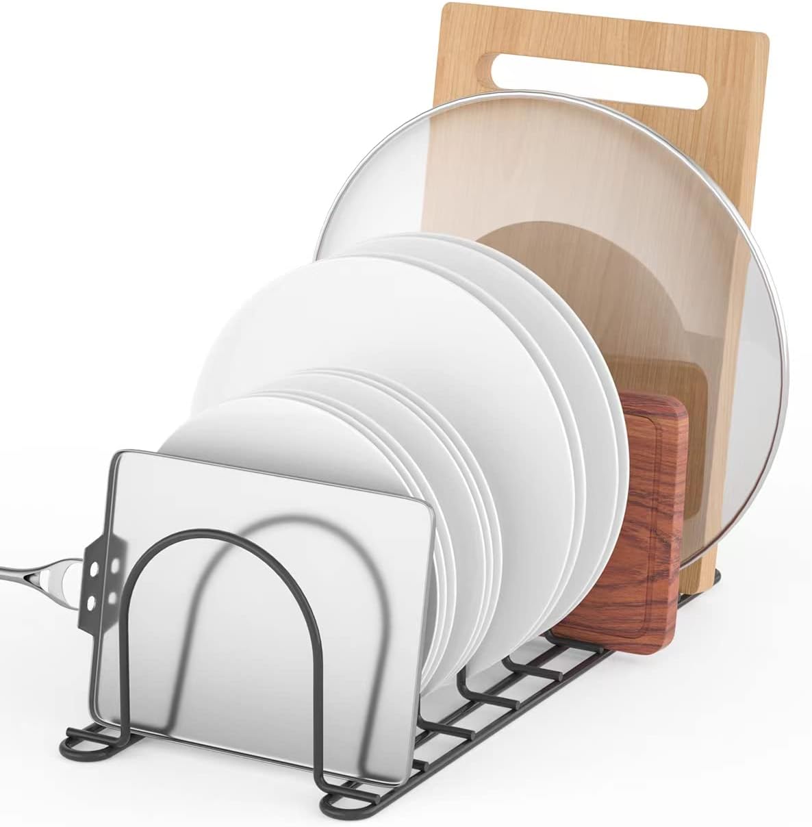 JAQ Plate Rack for Cabinet, 10.5" Vertical Dish Organizer for Plates, Pot Lids, Cutting Boards & Baking Sheets, Metal Kitchen Cabinet Organizer (1-Pack, White)