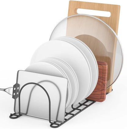 JAQ Plate Rack for Cabinet, 10.5" Vertical Dish Organizer for Plates, Pot Lids, Cutting Boards & Baking Sheets, Metal Kitchen Cabinet Organizer (1-Pack, White)