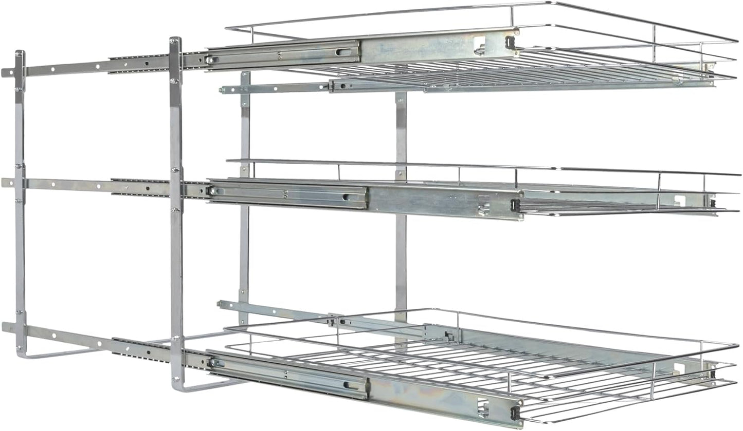 Household Essentials Glidez Multipurpose Chrome-Plated Steel Pull-Out/Slide-Out Storage Organizer for Cookware and Bakeware - 2-Tier Design - Fits Standard Size Cabinet or Shelf, Chrome