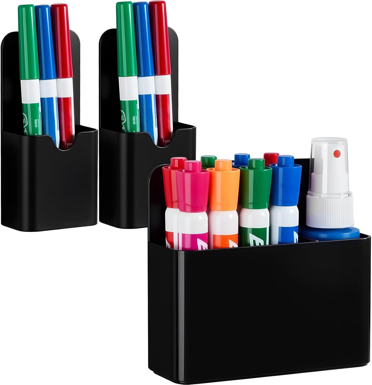 2 Pack Magnetic Pen Holder Cup for Whiteboard, Classroom Supplies | Plastic Magnetic Dry Erase Marker Holder for Refrigerator Fridge, Pencil Cup for School, Locker Accessories Organizer-White