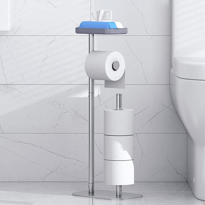 Kitsure Metal Toilet Paper Holder Free Standing, Medium, Black | Rustproof Toilet Paper Stand for 4 Rolls, Bathroom Organizers and Storage with Anti-Slip Base and Plastic Shelf