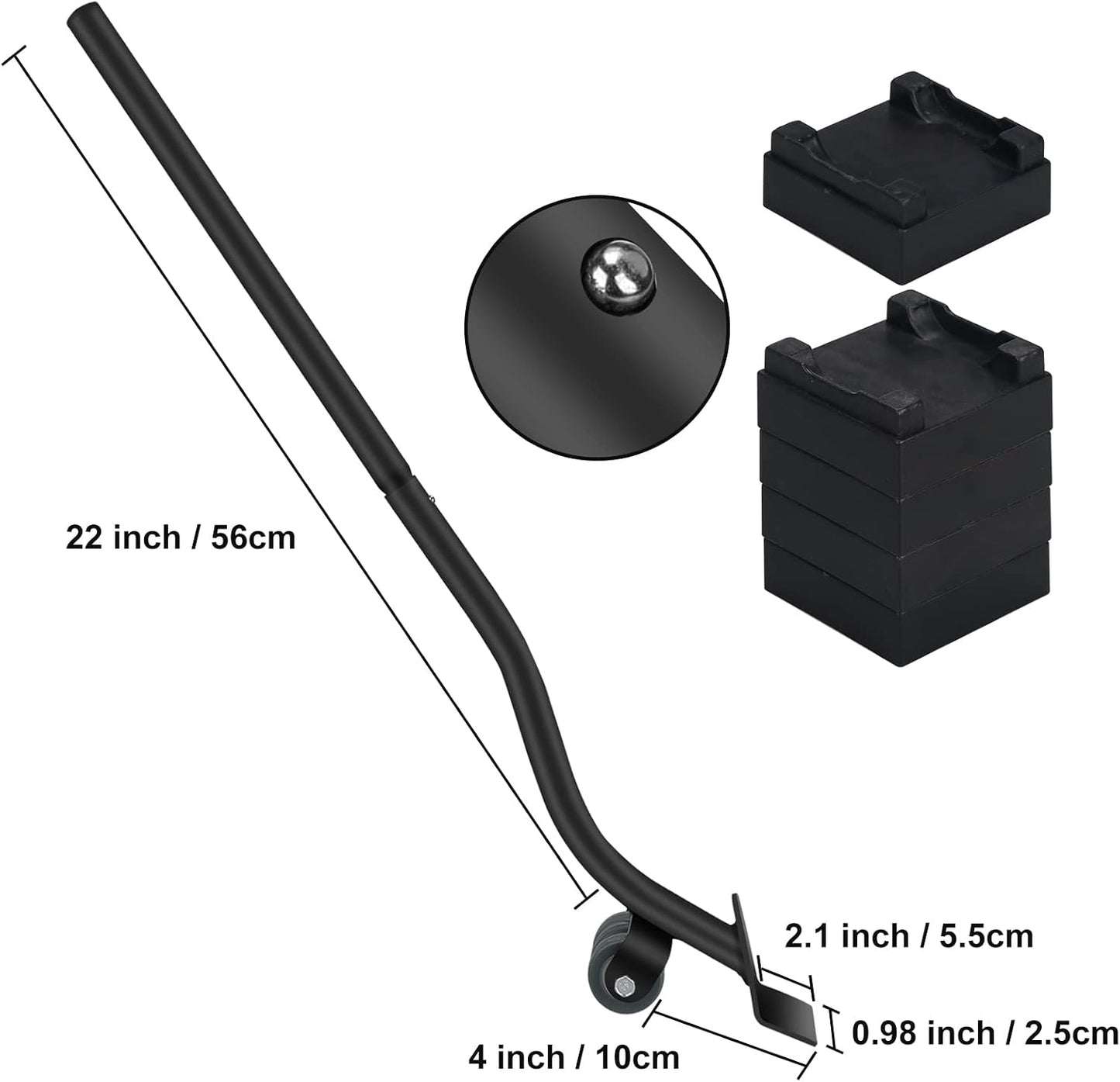 22" Furniture Lifter Tool, Appliance Metal Lifter for Heavy Furniture Grey | 1 Lifter Tool, 4 Raise Blocks, Movers, Sliders & Wheels to Move Sofa, Refrigerator, Washing Machine Easily & Safely